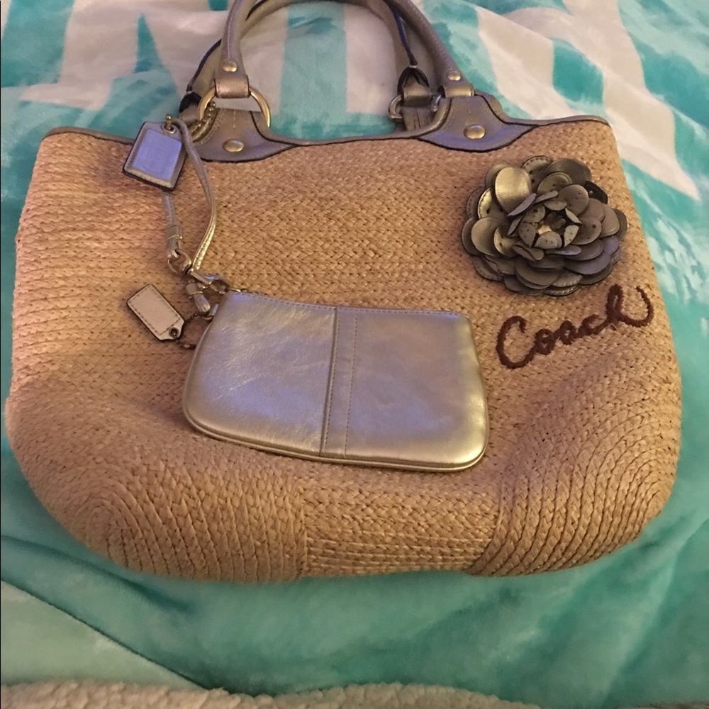 Coach Straw Handbag with matching Wristlet