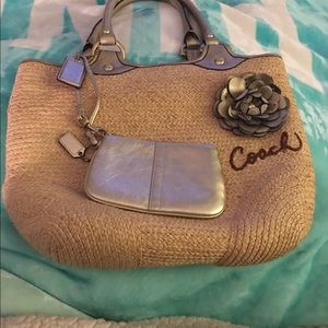 Coach Straw Handbag with matching Wristlet