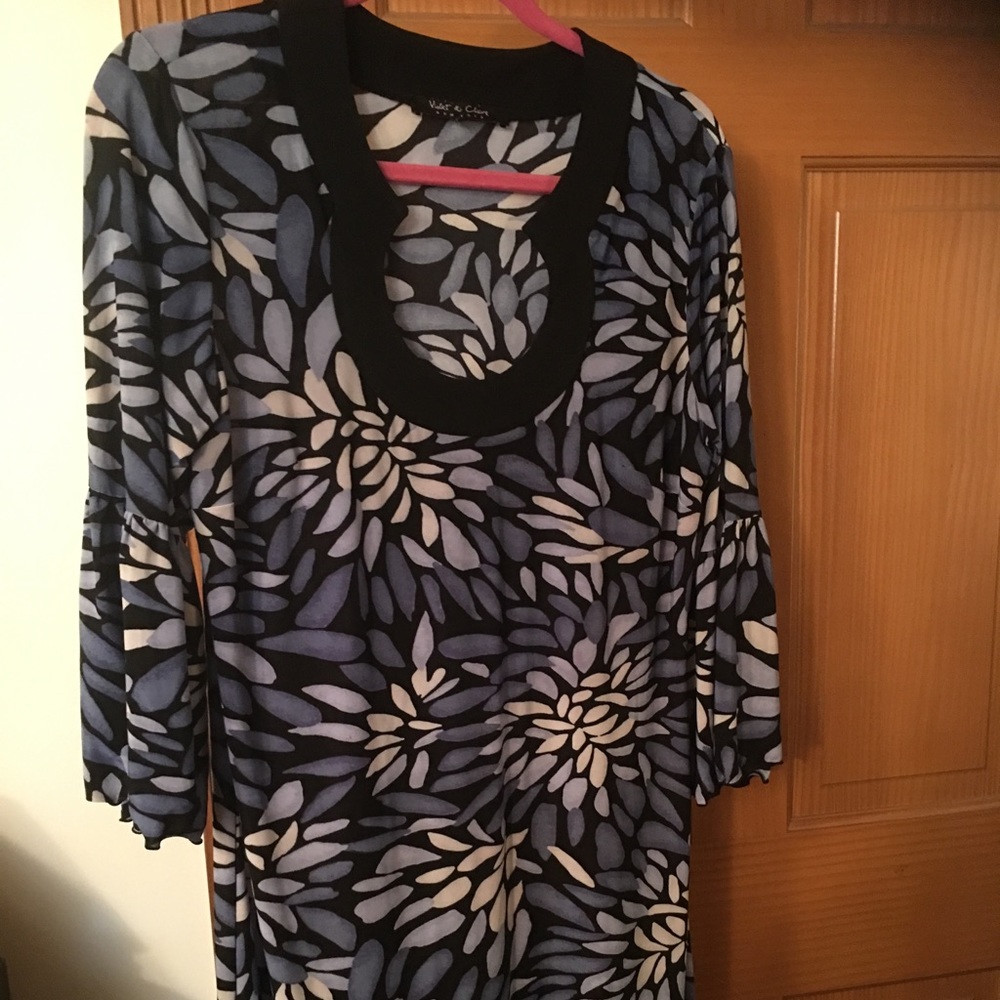 Periwinkle, cream and black dress