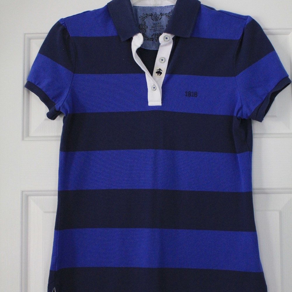 Brooks Brothers Navy and Royal Blue Striped Cotton