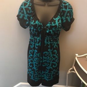 Inc Petite Small Empire Waist Teal Scroll Dress