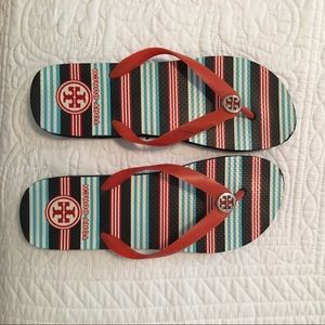 Tory Burch Striped Flip Flops, Red/Blue Stripes