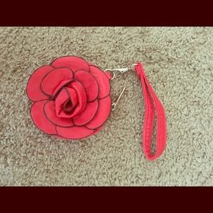 Red Flower Coin Wristlet