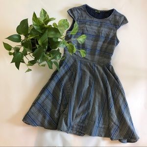 Blue Chambray Embroidered Fit n Flare Dress