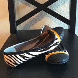 Zebra & yellow slip on flats