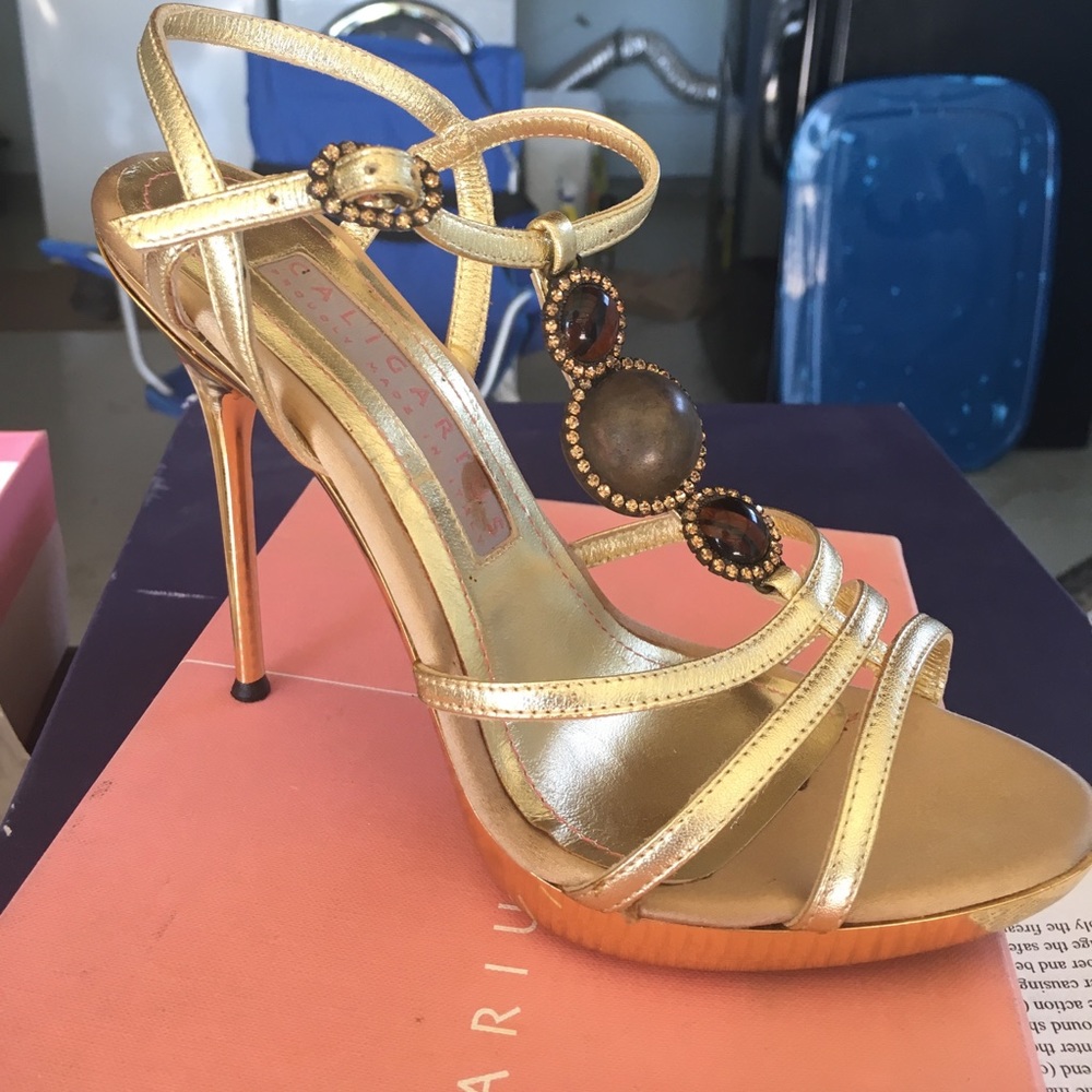 Caligarius gold strap heels