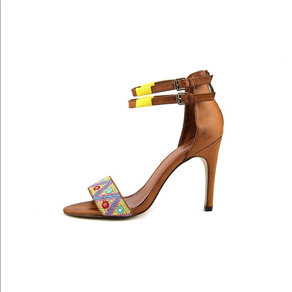 Tan Distressed Boho Beaded High Heeled Sandal - Picture 3 of 4