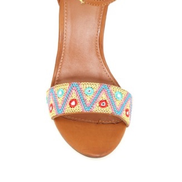 Tan Distressed Boho Beaded High Heeled Sandal - Picture 4 of 4