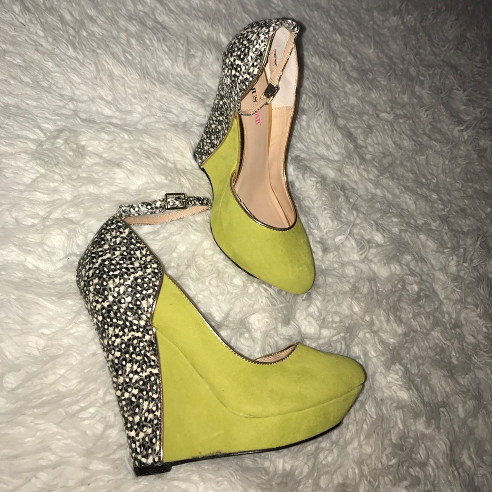 Neon Green leopard wedges