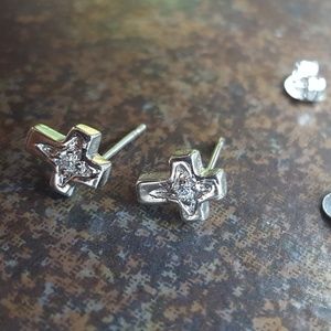 Sterling Silver Plated CZ Cross Stud Earrings