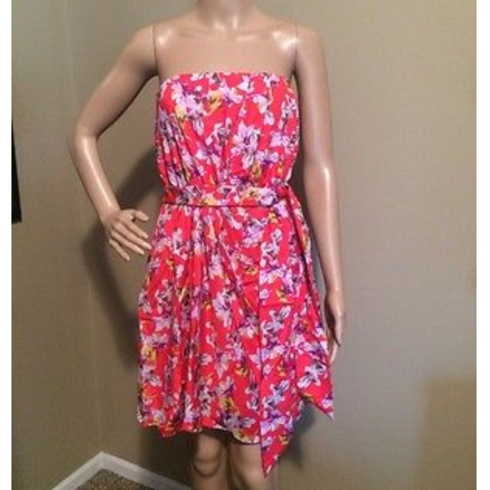 Express coral floral strapless dress