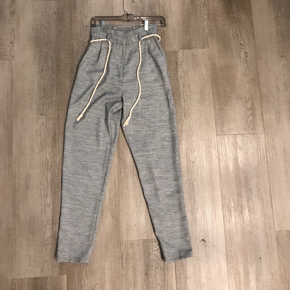 Topshop Ruffle Waist Trousers-Chambray