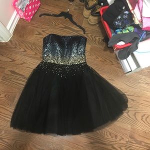 Black sequin dress from Nordstrom. Strapless