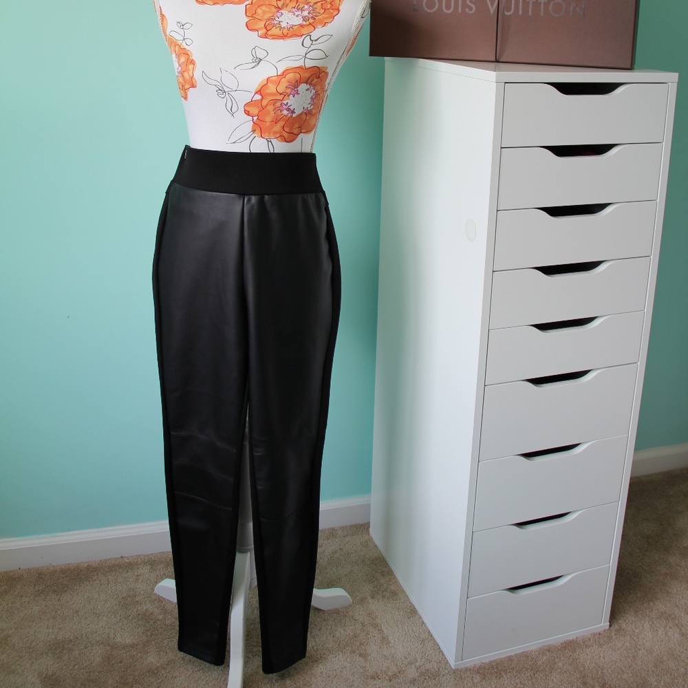 🥑 Papaya Black Pleather and cotton Leggings