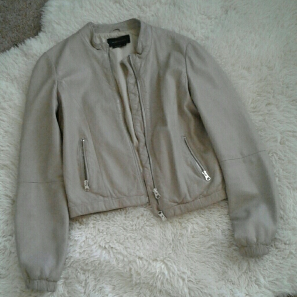 Tan leather bomber jacket