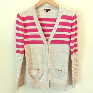 Gap Beige and Pink Striped Pocket Cardigan