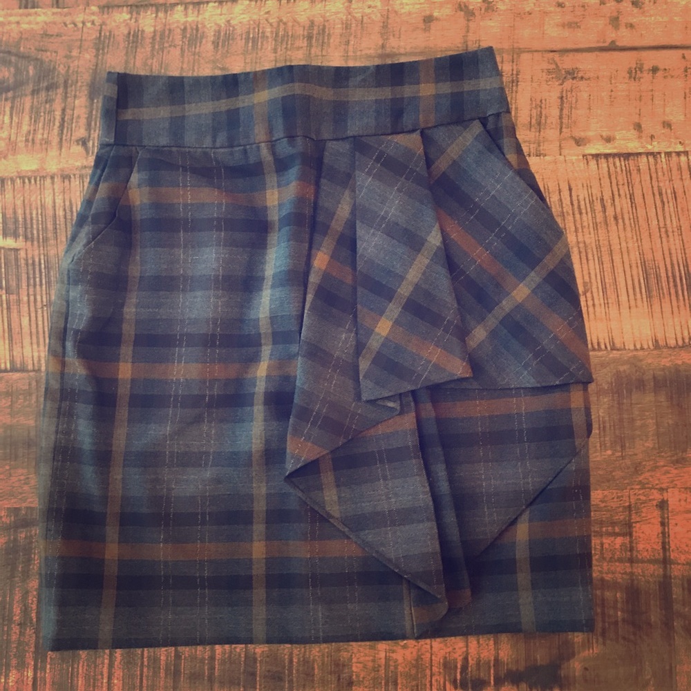 Brown/Cognac Plaid Pencil Skirt