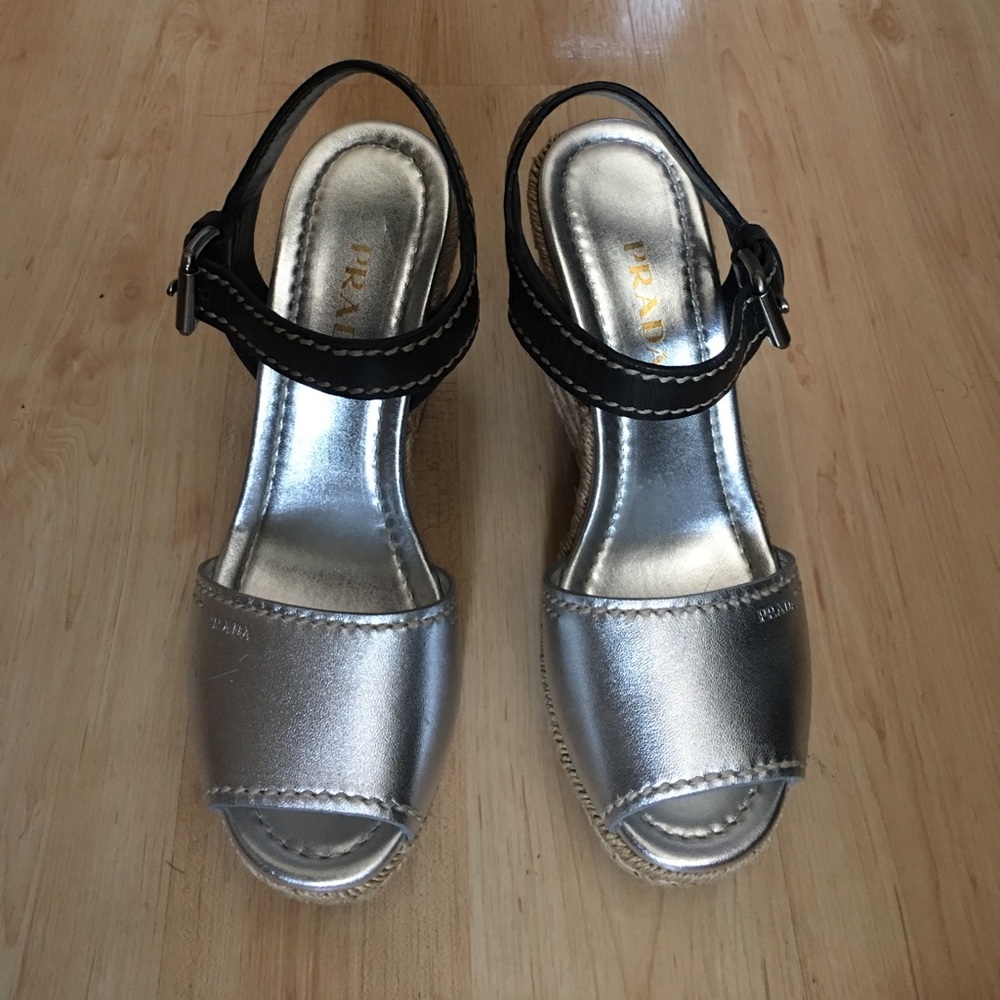 Prada leather Maci espadrille wedge, size EU 39