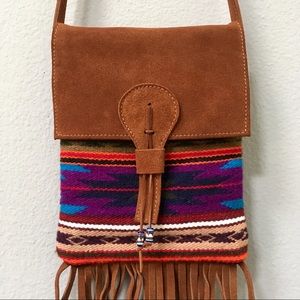 Boho Festival Style Leather & Wool Crossbody Bag