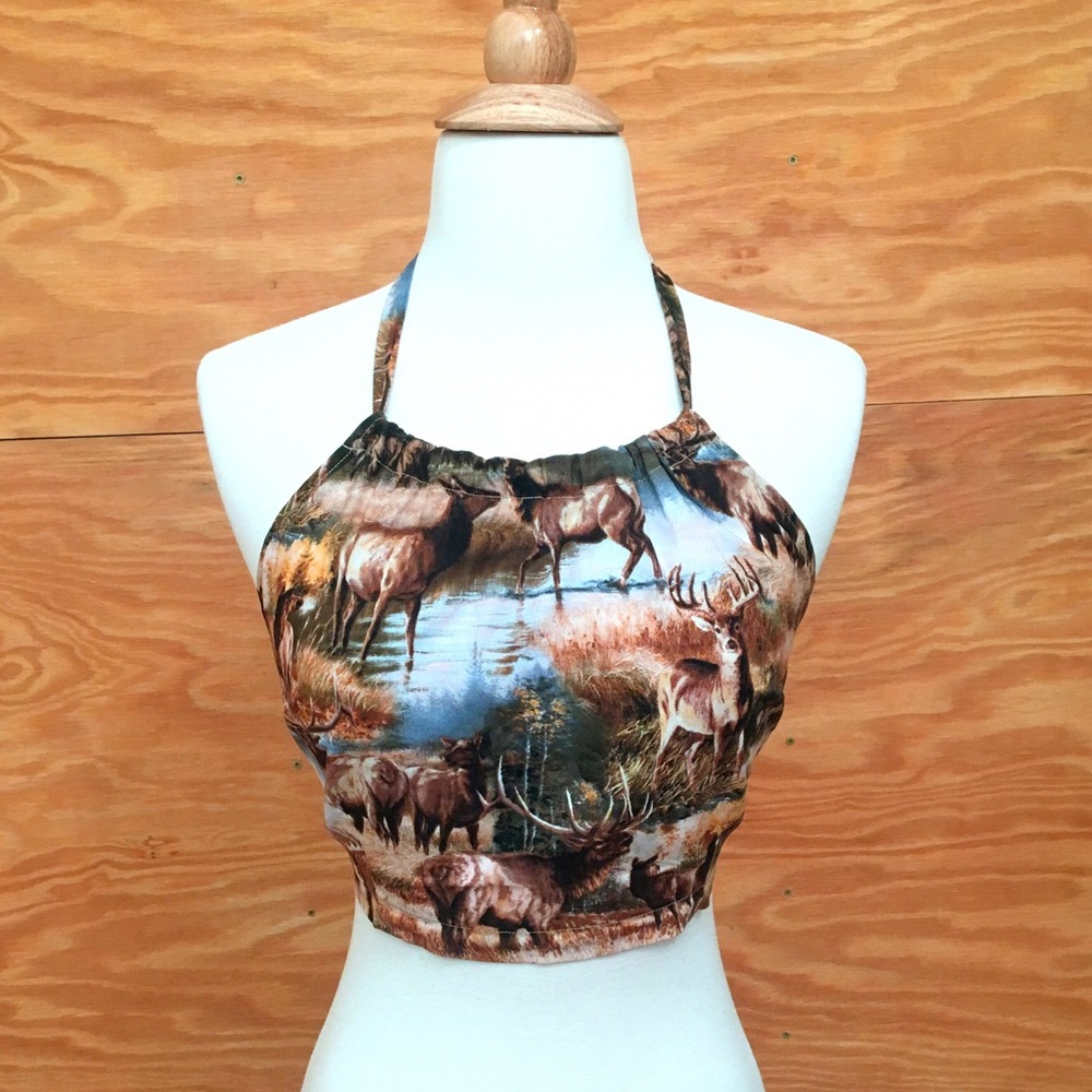 ✨OOAK Camo Deer Print Bralette / Crop Top! 🦌🌿✨