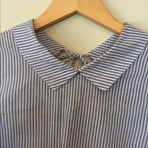 Pinstripes + cold shoulders + Peter Pan collar!