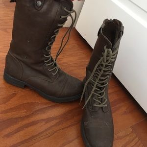 Brown lace up combat boots