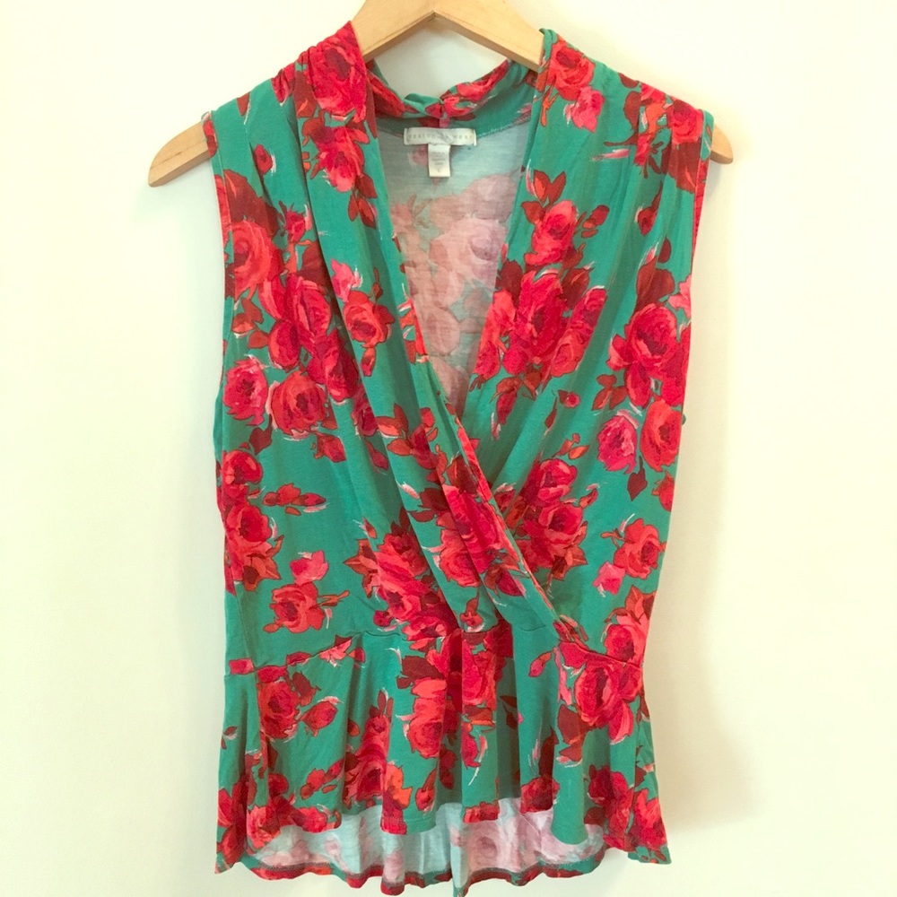 Anthropologie Green and Rose Slight Peplum Tank