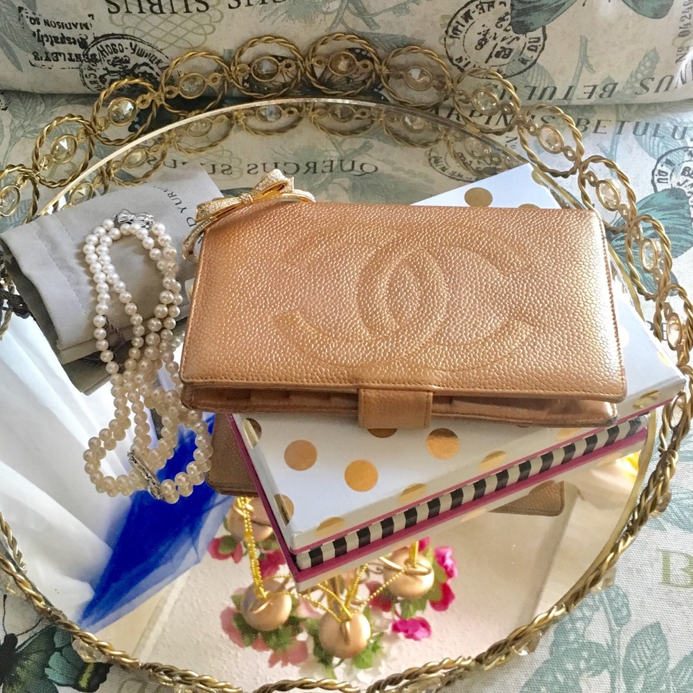 Authentic Chanel Gold caviar wallet