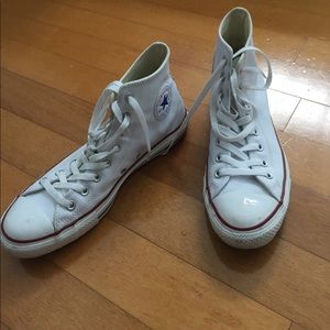 White leather high top sneakers