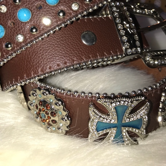 Real Leather Womens Rhinestone Belt - Picture 4 of 4