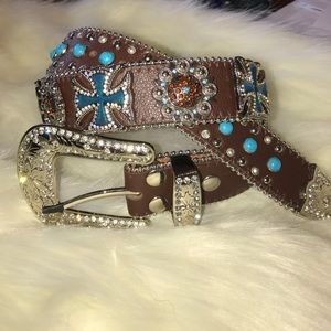Real Leather Womens Rhinestone Belt