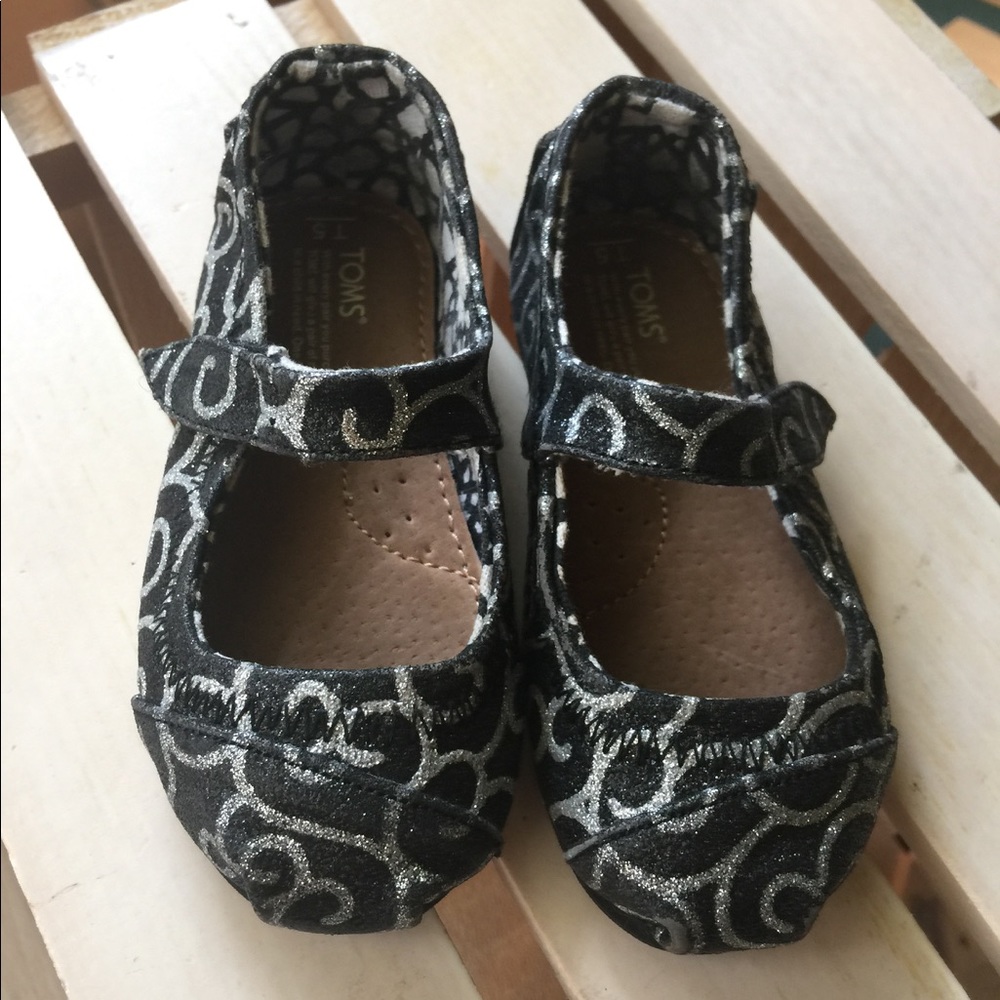 Toms For One Flats Black/Silver  Toddler Size 5