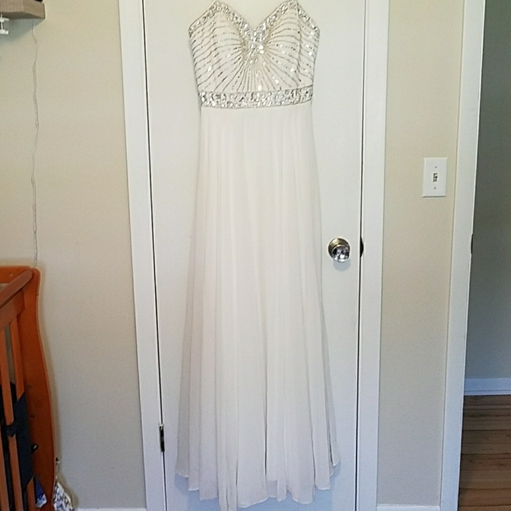 White Formal Beaded Strapless Gown