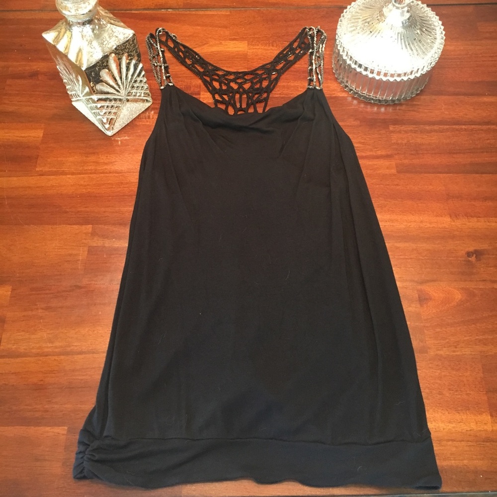 Express Black Draped Neck Beaded Racerback Sz:S - Picture 4 of 8