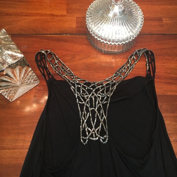 Express Tops - Express Black Draped Neck Beaded Racerback Sz:S
