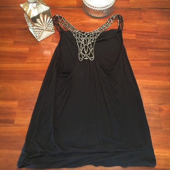 Express Black Draped Neck Beaded Racerback Sz:S - Picture 3 of 8