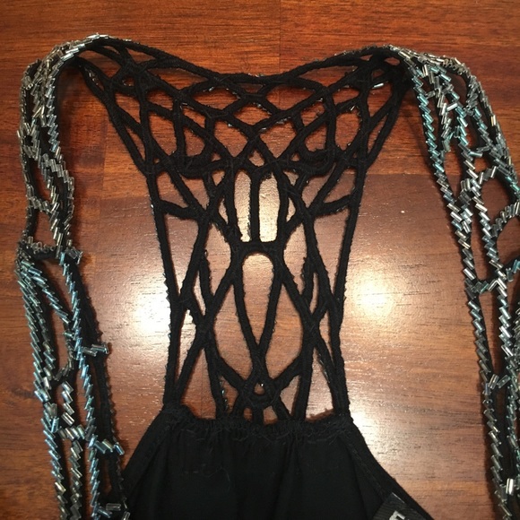 Express Black Draped Neck Beaded Racerback Sz:S - Picture 6 of 8