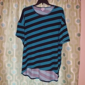2X Lularoe Irma Teal and Black Diagonal Stripes
