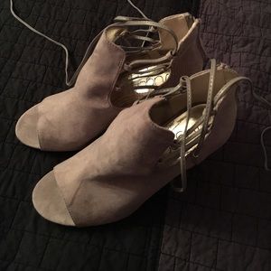 Lace up wedged open toe booties