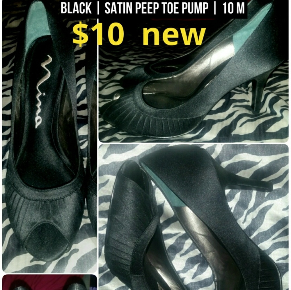 Black satin peep toe pump NEW