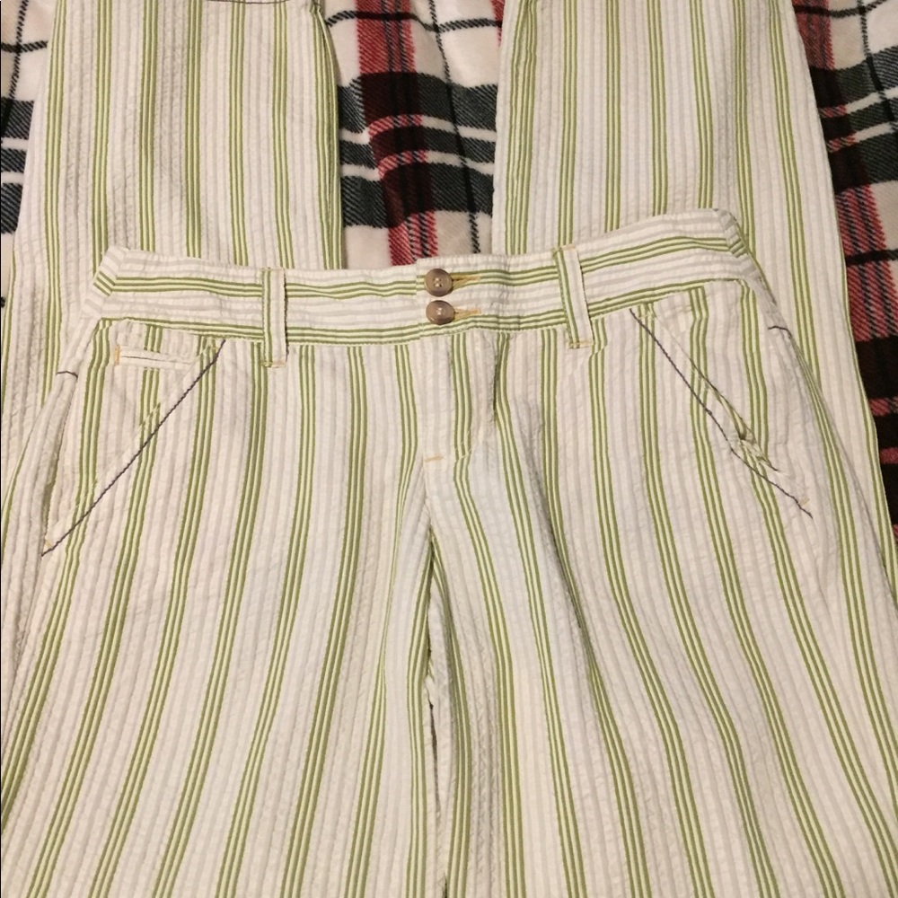 Super cute white with green striped pants.
