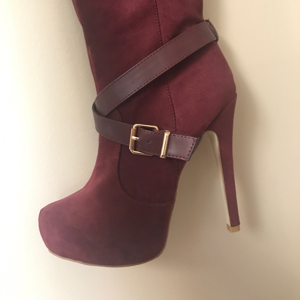 Burgundy over knee boots