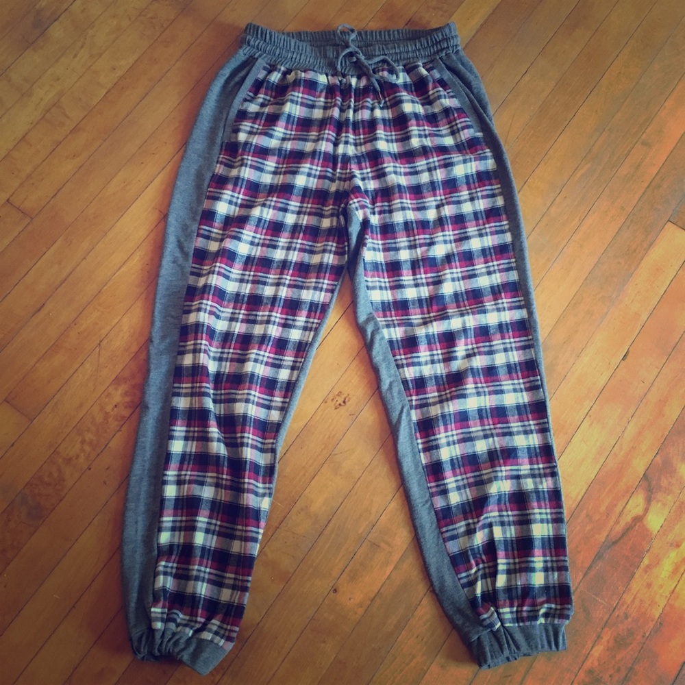 Anthropologie Plaid Flannel Gray Joggers