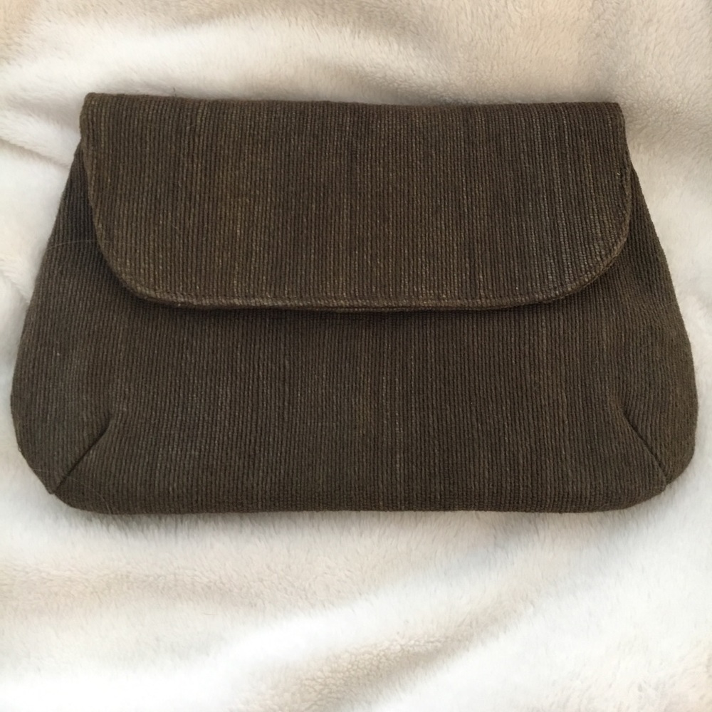 Brown canvas clutch