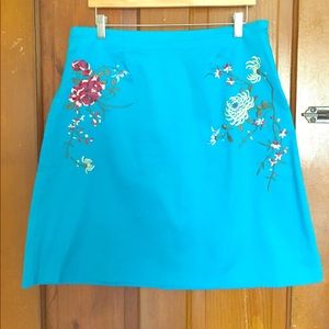 Retro Floral Embroidered Teal Skirt
