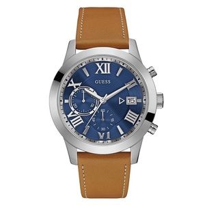 NWT Guess $125 Tan Leather Band Blue Face Watch