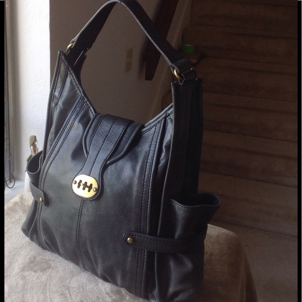 Hype blue/green leather hobo bag