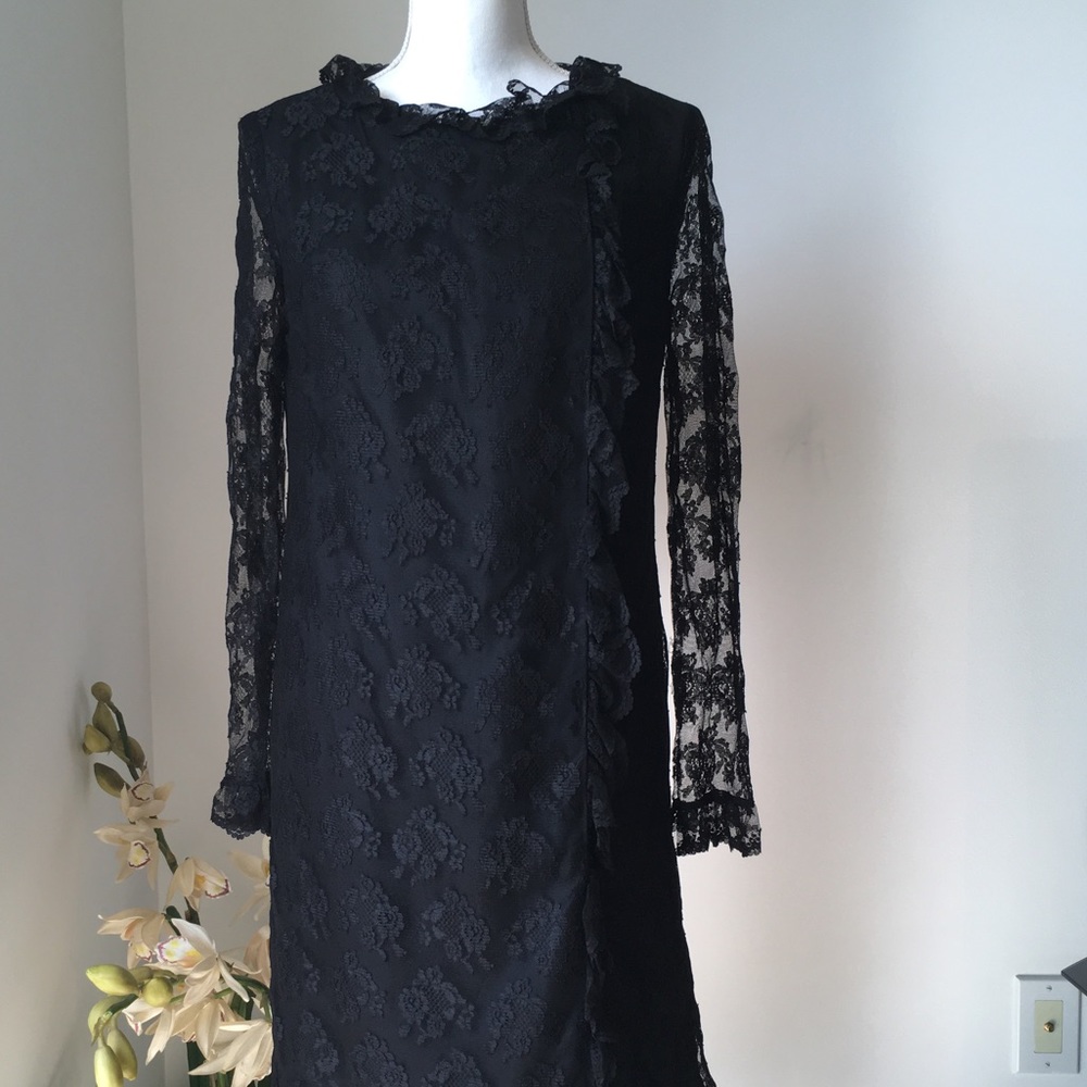 60s 70s vintage black Lace dress Franklin Simon