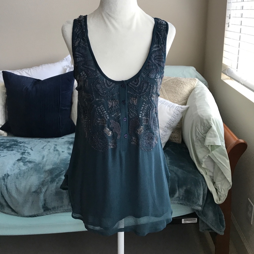 Sequin silk tank top