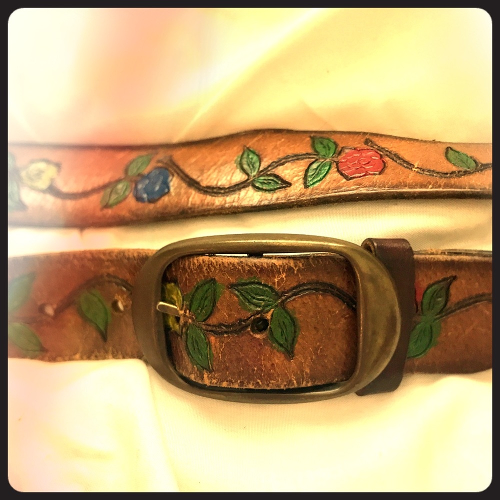 Leather belt. Hand-Painted with flowers $10 Size M